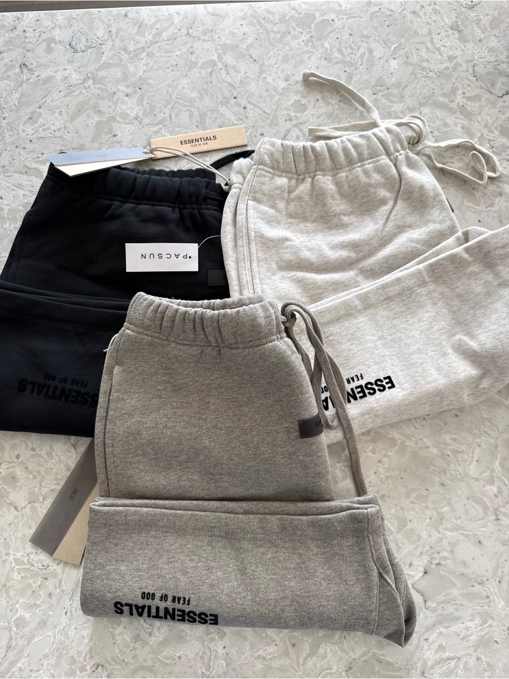 Essentials  3 Pack of Shorts Bundle,Black, Light oatmeal, Dark oatmeal